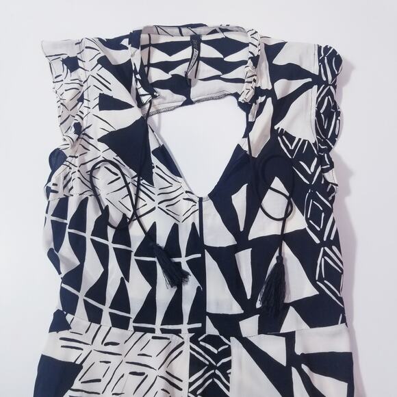 Plenty by Tracy Reese Geometric Print  Maxi Dress High Low Ruffle Keyhole Back - Picture 12 of 15